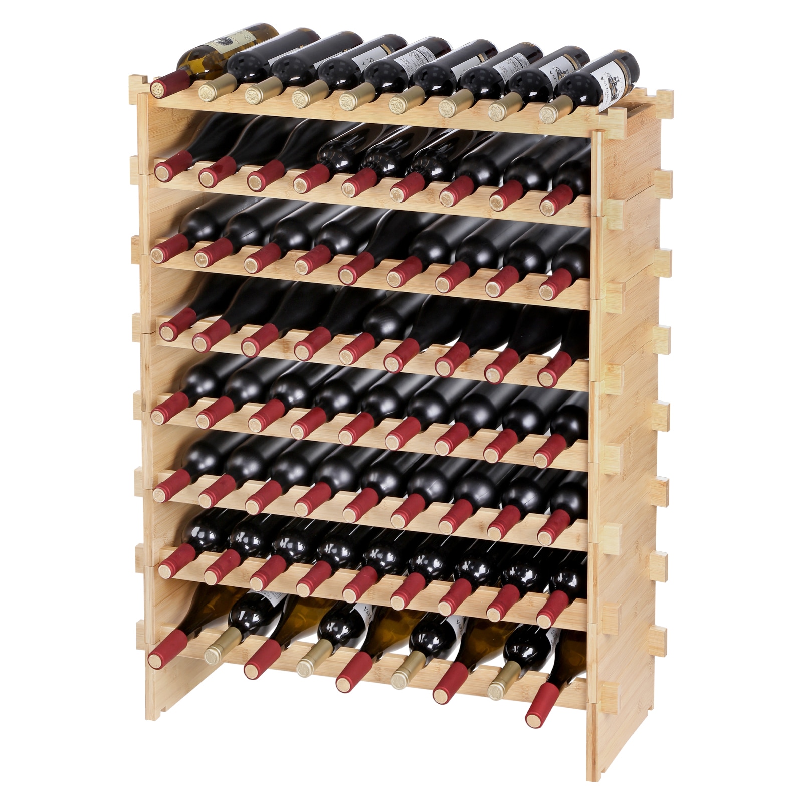 72 Bottle Stackable Modular Wine Rack Bamboo Wood Display Shelf 8-Tier_voghion.com